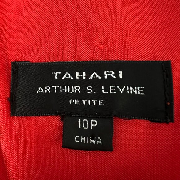 Tahari Womens Petite Red Sleeveless Sheath Dress Embroidered Neck size 10P - Picture 9 of 11